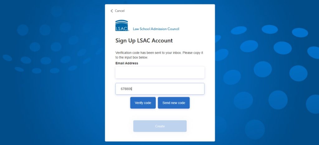 تایید اعتبار آدرس ایمیل در وب‌سایت LSAC