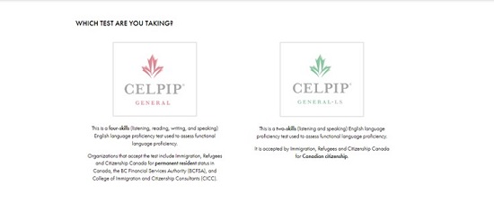 5.نسخه CELPIP مد نظرتان را انتخاب کنید.